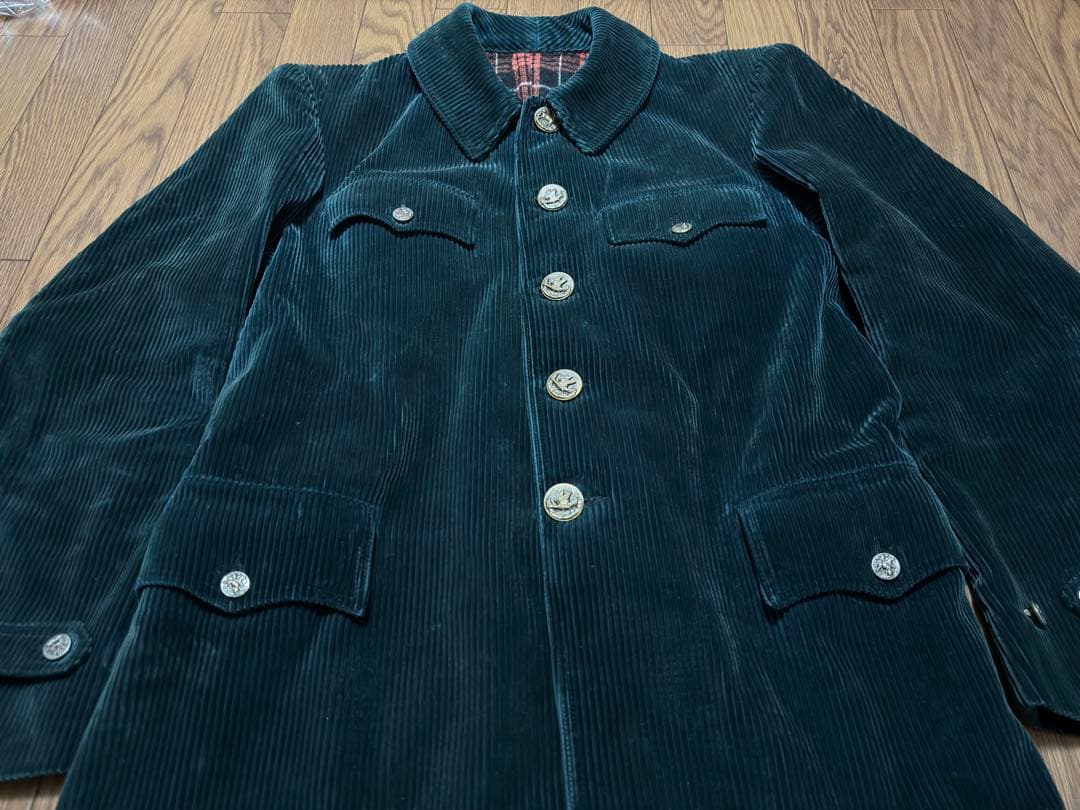 や*と様 フランスヴィンテージ 動物ボタン ハンティングジャケット グリーンコー