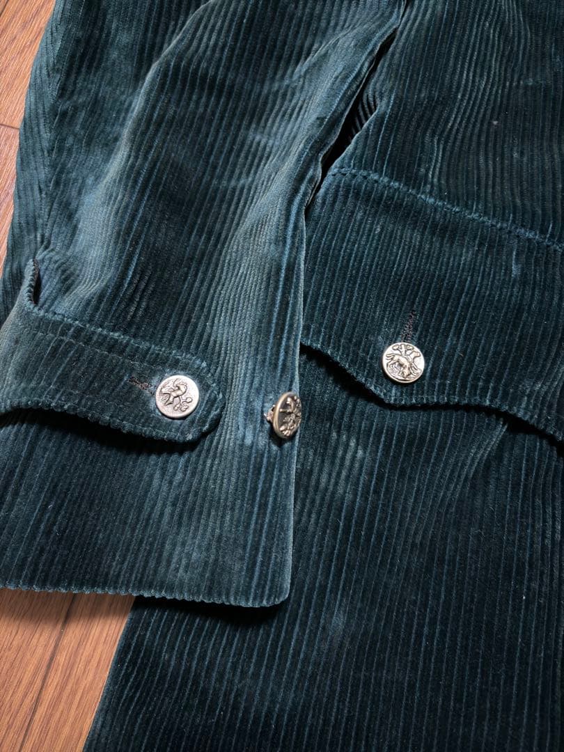 や*と様 フランスヴィンテージ 動物ボタン ハンティングジャケット グリーンコー