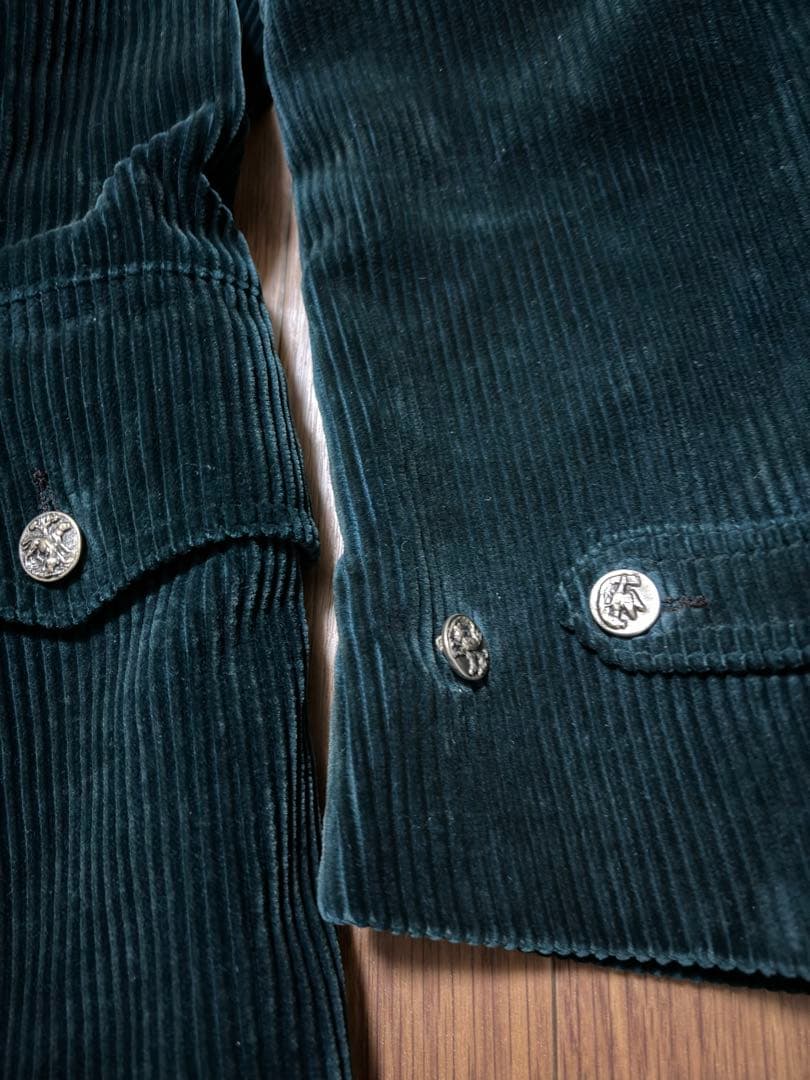 や*と様 フランスヴィンテージ 動物ボタン ハンティングジャケット グリーンコー