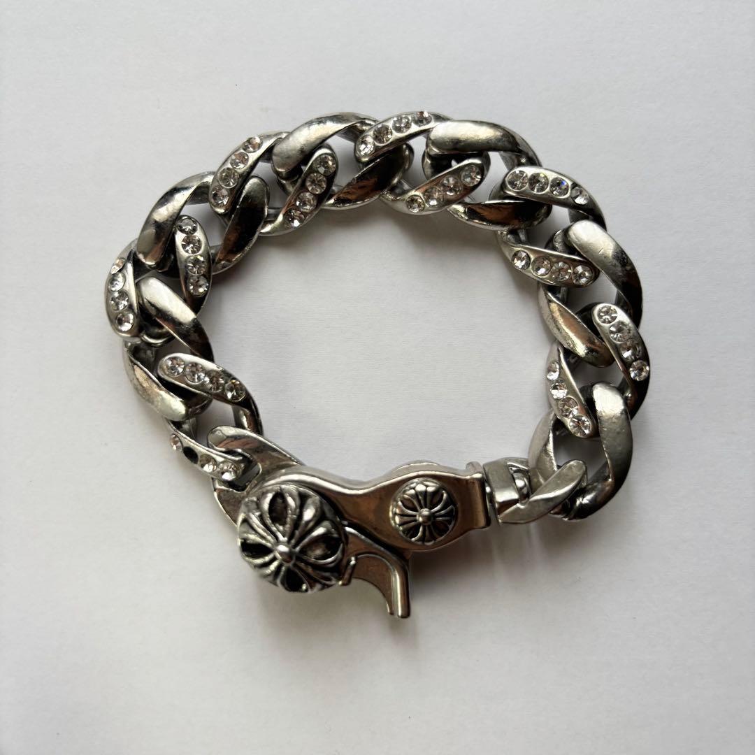 vintage silver925 クロスチェーンブレスレット　ジルコニア