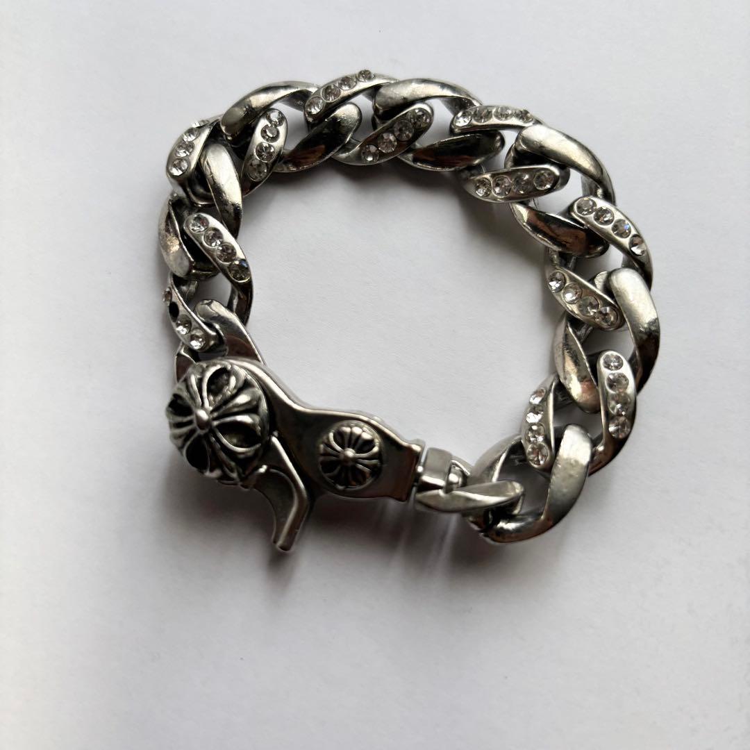 vintage silver925 クロスチェーンブレスレット　ジルコニア