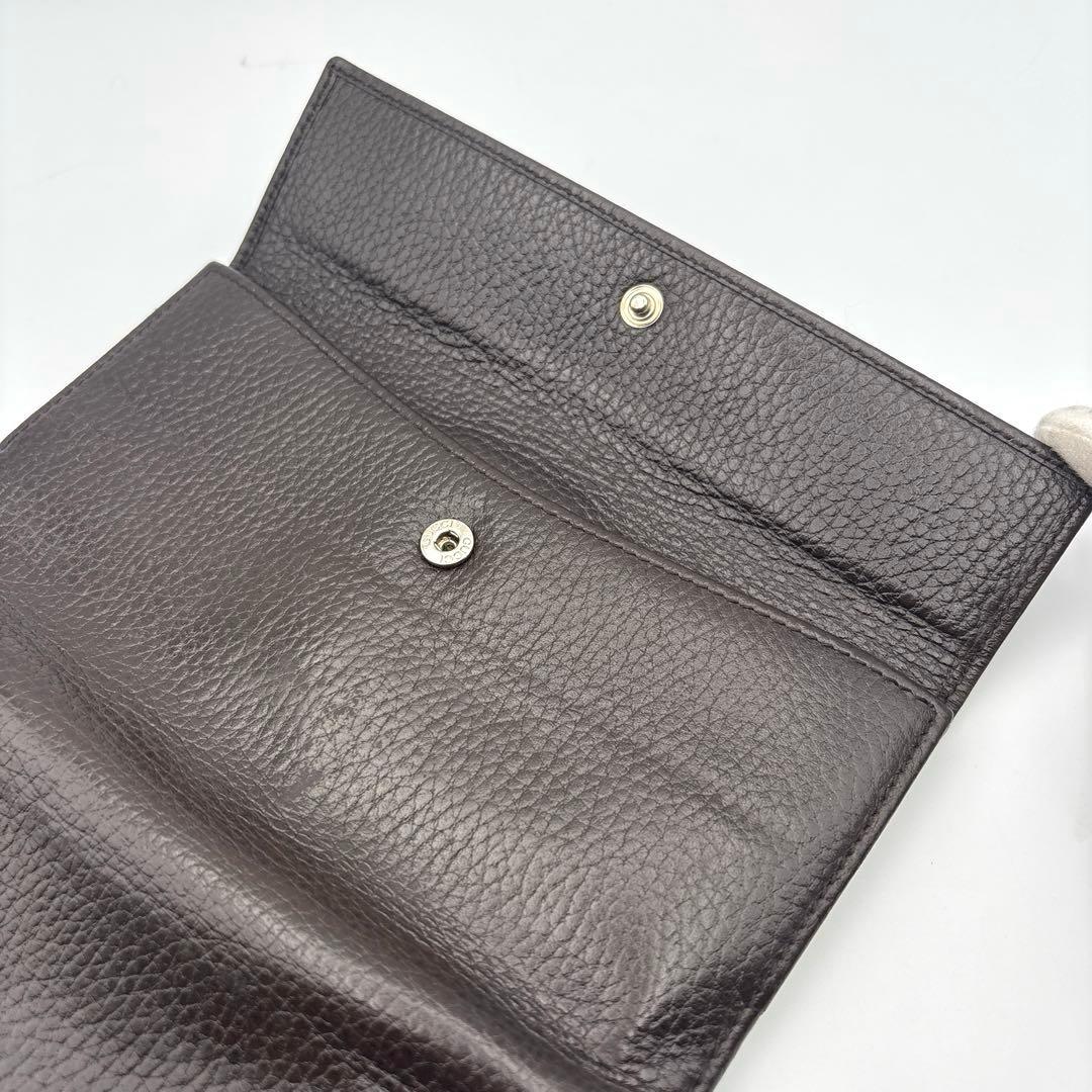 GUCCI グッチ 二つ折り長財布 Wホック レザー ヴィンテージ こげ茶色