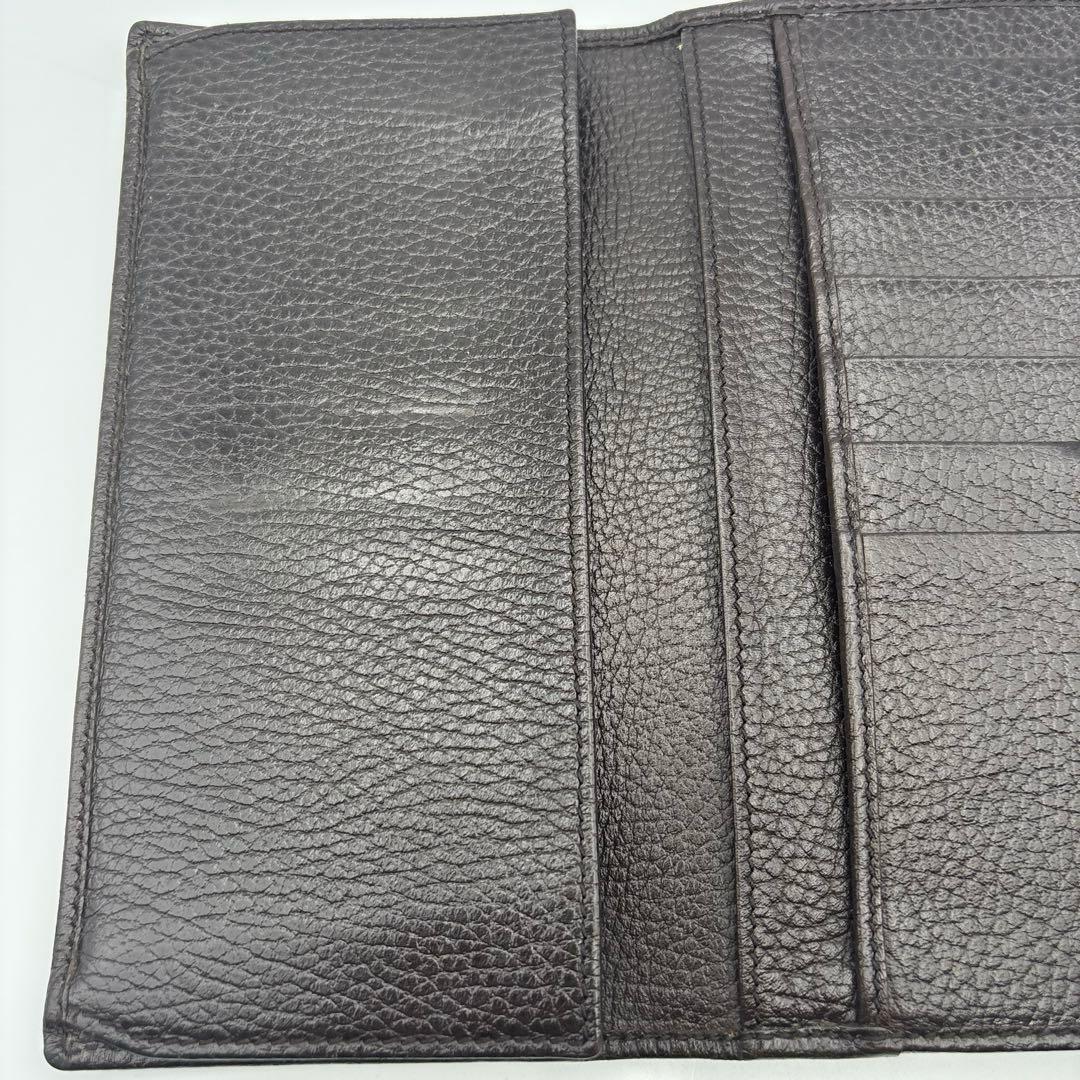 GUCCI グッチ 二つ折り長財布 Wホック レザー ヴィンテージ こげ茶色