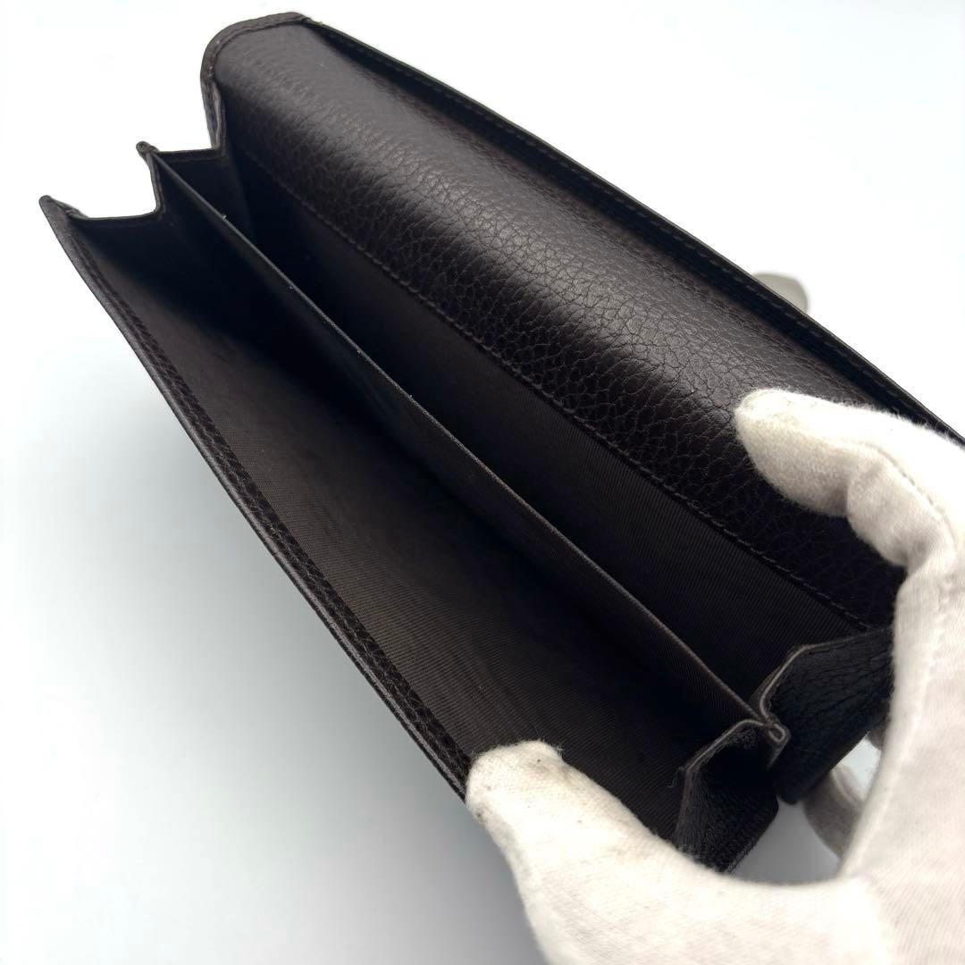 GUCCI グッチ 二つ折り長財布 Wホック レザー ヴィンテージ こげ茶色