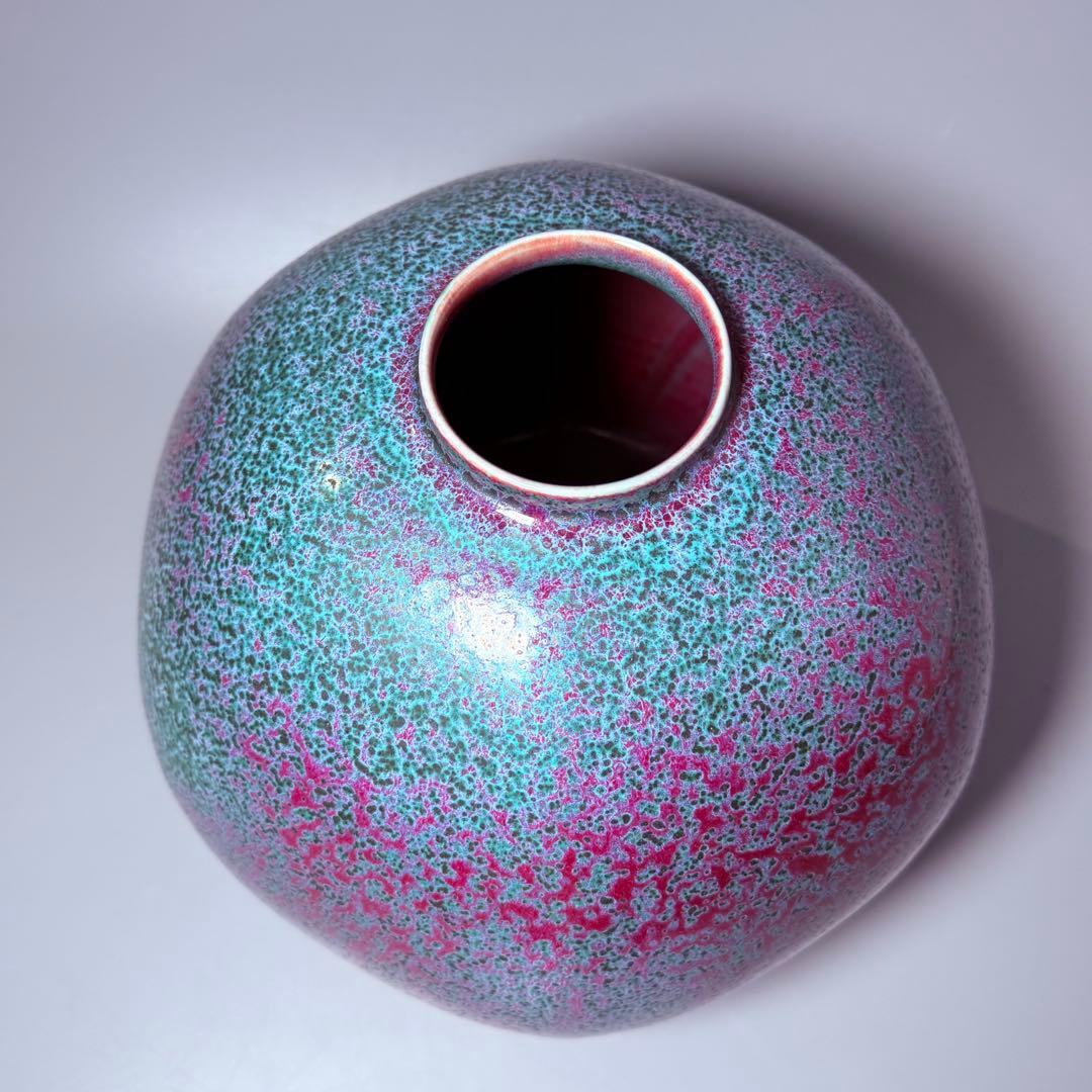 四郎窯　日展作家　四郎作　紫尖紅面取　壺　共箱　高さ23㎝　上位作