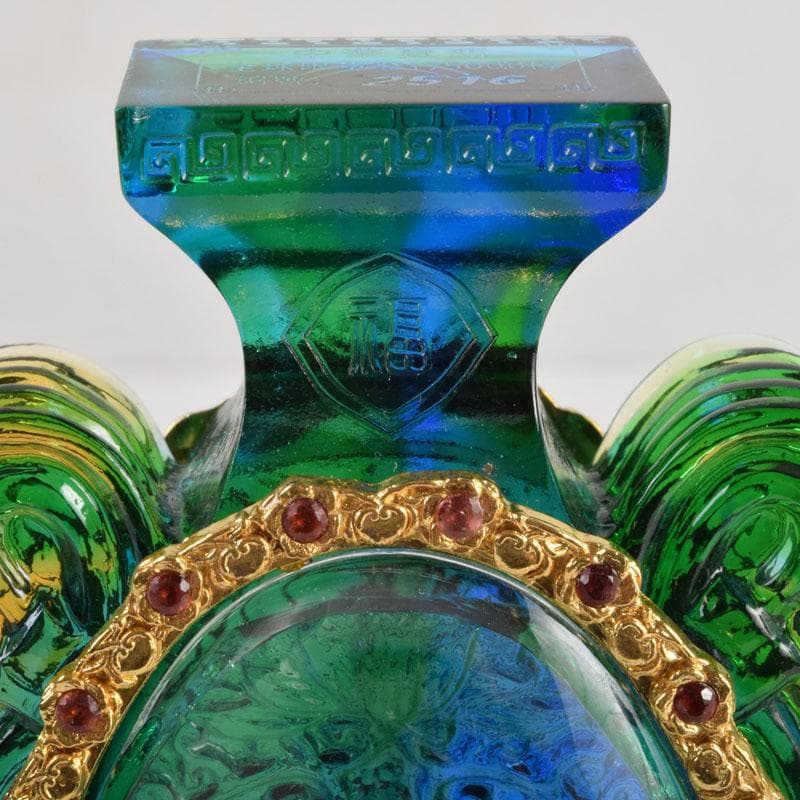 中国　硝子工芸　中華寶瓶　宝瓶　置物　保証書・ガラスケース付　N　9178A