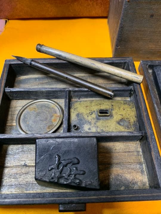 箱硯　古道具　アンティーク　インテリアイン骨董　古民具　引き出し卓上矢立て