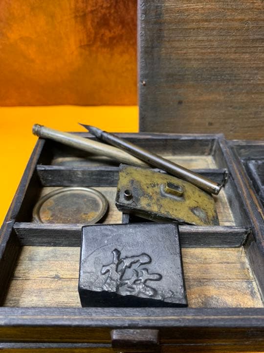 箱硯　古道具　アンティーク　インテリアイン骨董　古民具　引き出し卓上矢立て