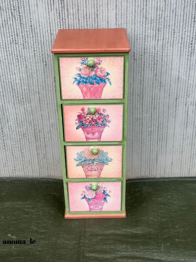 5005【チェスト】木製　花柄　トールペイント　収納　花台　アンティーク◎