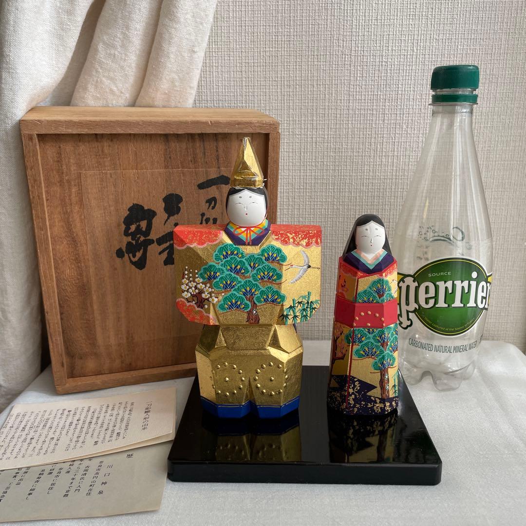 奈良一刀彫り　雛人形　川口神泉　立雛　雛祭り　ひな祭り　共箱付き　伝統工芸　木彫