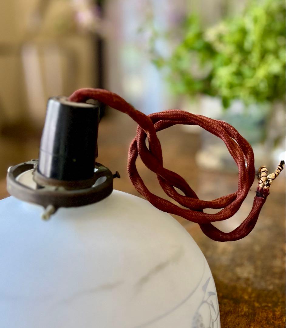 レトロ　大正ロマン　すりガラス花模様電笠　照明　灯り　古民家　アンティーク