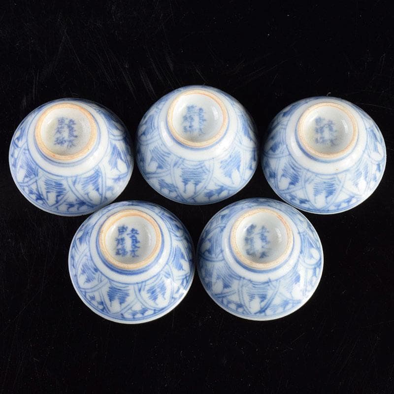 煎茶道具　五良太甫呉祥瑞　染付　煎茶碗　五客　V　R4895