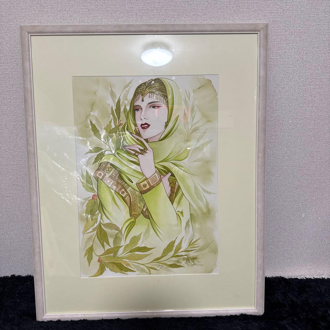 くげ じゅんこ 水彩画 サイン 額縁 付き 75×60cm