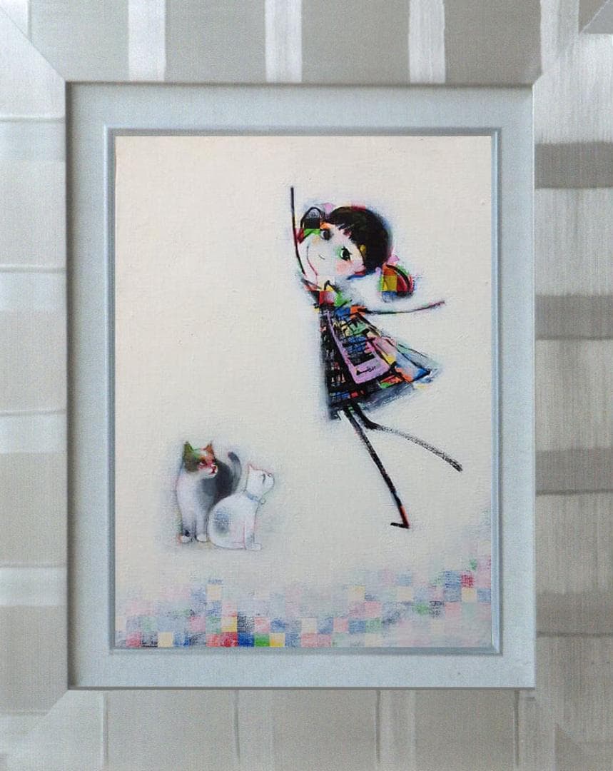 油絵 菅家令子 絵 絵画 インテリア F4-030419 猫と女の子