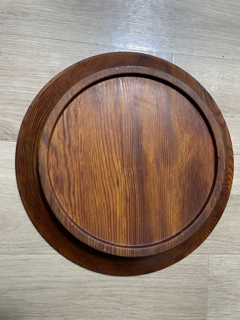 アンティーク 木地 丸盆　くり抜き盆　民藝 民芸 木目　天然木　32センチ