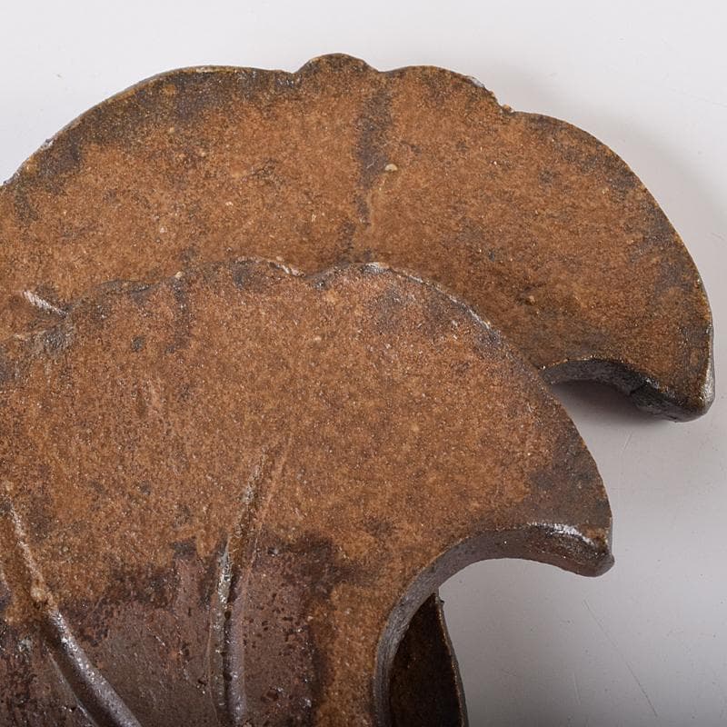 和食器　備前焼　乗松建行作　銀杏型銘々皿　六客　共箱　M　R7891