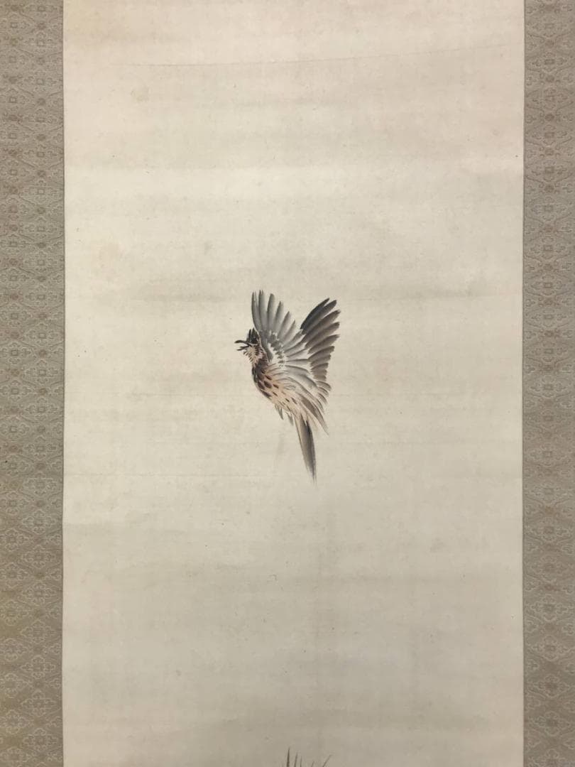 真作/小林呉橋/青麦に雲雀図/ヒバリ図/花鳥図/掛軸/名家伝来AE-386