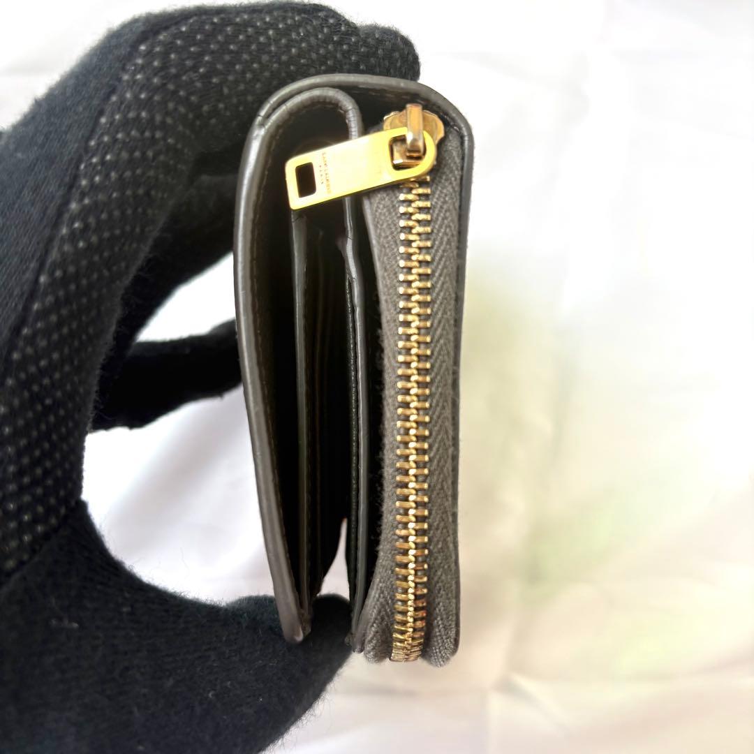 美品✨サンローラン 折り財布 ジップウォレット カサンドラロゴ レザー グレー
