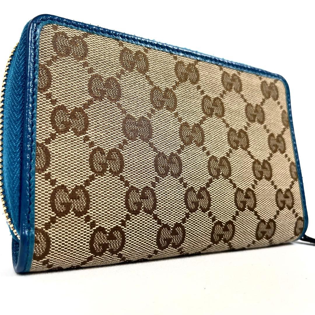 グッチ　GGキャンバス　ラウンドファスナー　ミディアムウォレット　ロゴ総柄　極美