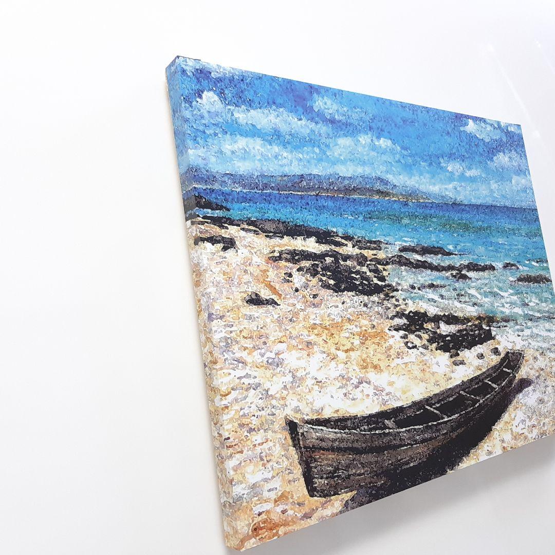 絵画　竹富島の海とサバニ