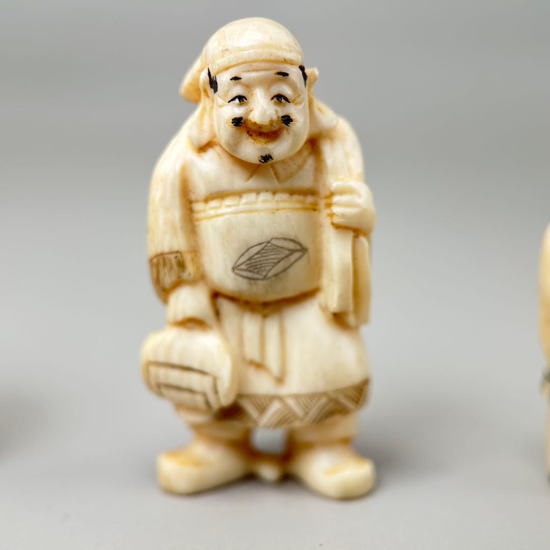 福の神像 4体セット彫刻根付天然素材アンティーク骨董飾り物古美術置物細密細工