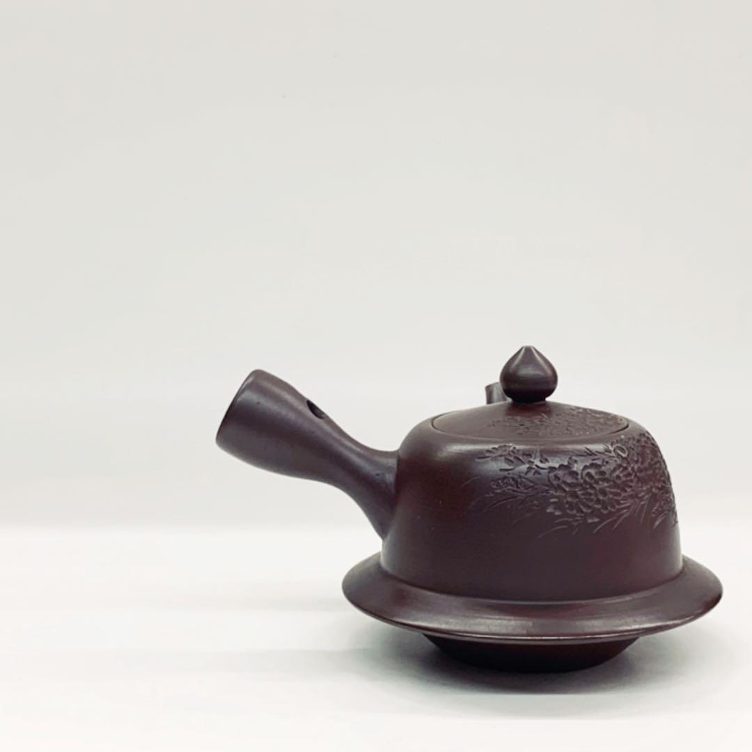 【茶注35    万古焼　茶釜　急須】伊藤実山　紫光刻