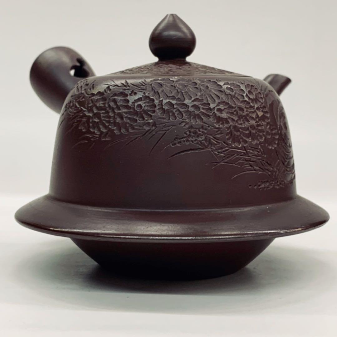 【茶注35    万古焼　茶釜　急須】伊藤実山　紫光刻