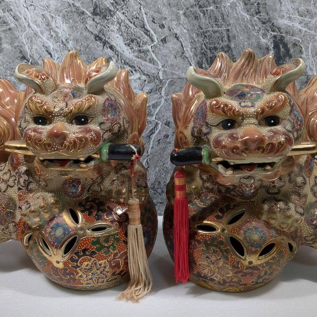 九谷焼 九谷五彩 獅子置物 ペア シーサー 狛犬 一対 縁起物 魔除け 厄除け