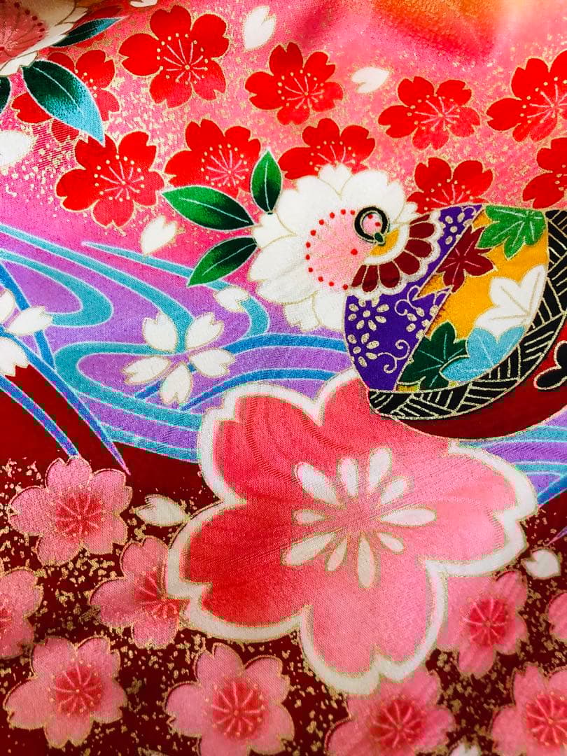 七五三七歳‼豪華黄色赤地可愛い❤️手毬桜金彩金箔煌びやか際立つ‼️完全フルセット絢爛