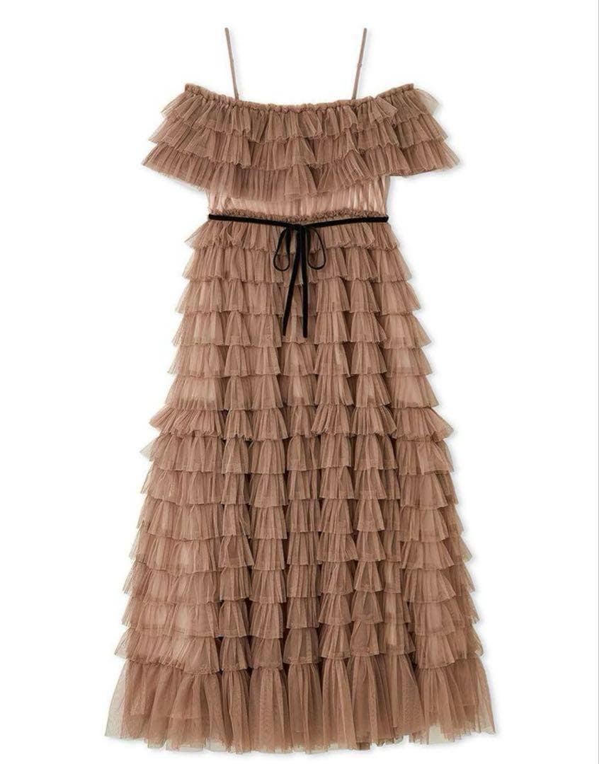 新品　FRAY I.D 2wayチュールフリルティアードドレス　ピンクベージュ