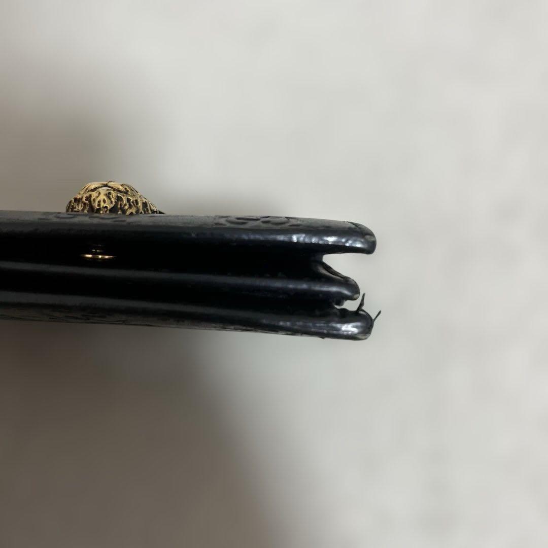 グッチ 財布 リネアキャット GG柄 シマ レザー 猫 黒 ミニ 二つ折り