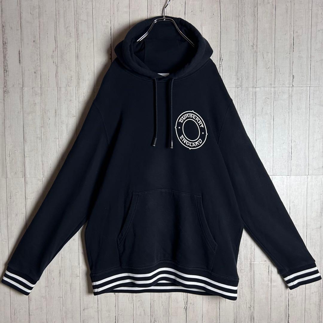 【極美品・XL】バーバリー 20AW サークルロゴ パーカー オーバーサイズ 黒