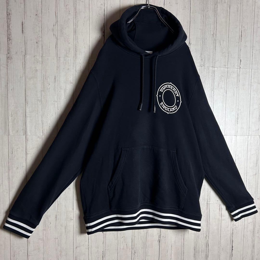 【極美品・XL】バーバリー 20AW サークルロゴ パーカー オーバーサイズ 黒