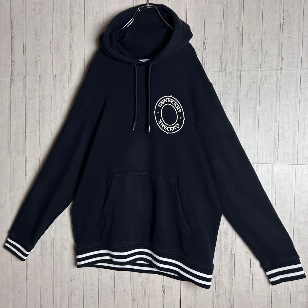 【極美品・XL】バーバリー 20AW サークルロゴ パーカー オーバーサイズ 黒