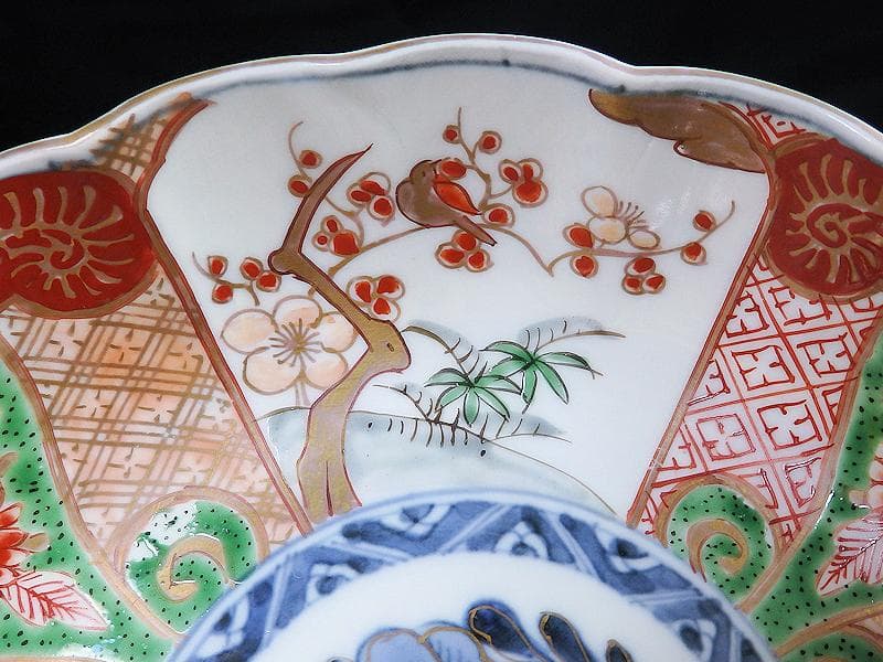 古伊万里　金襴手　牡丹に松竹梅の図　大振膾皿　３客　C784AS-CFz