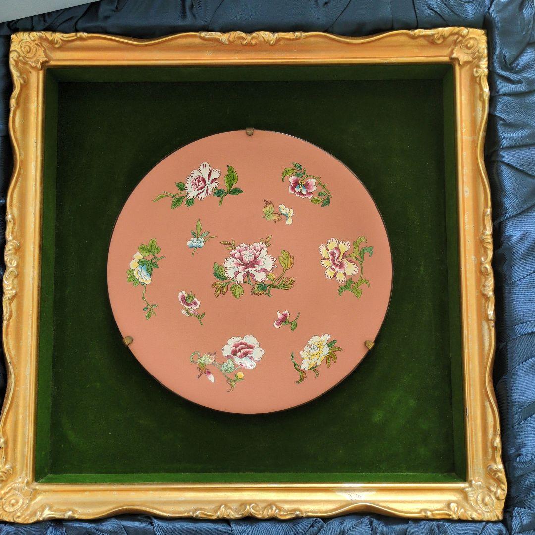 ジャスパー　テラコッタ　皿額装エナメル彩アンティーク