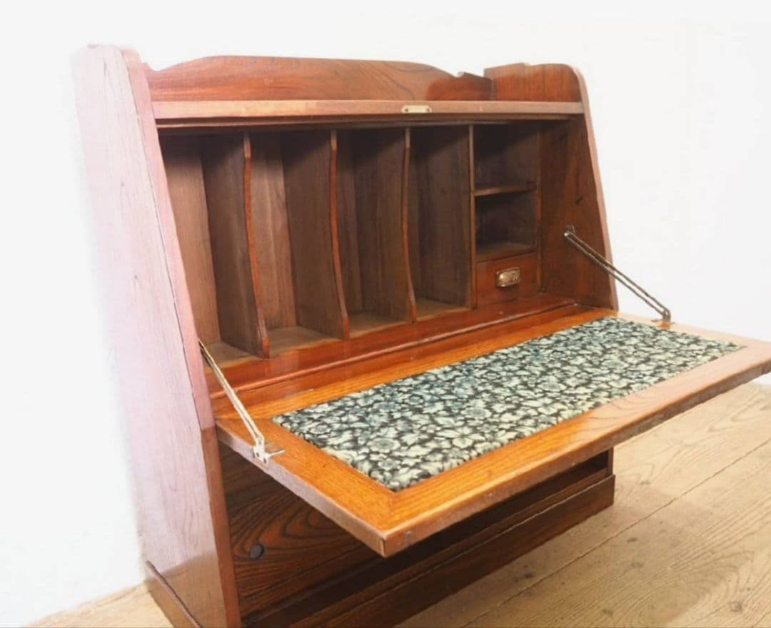 1095 アンティーク　欅のライティングデスク　帳場机　文机　テーブル　レトロ