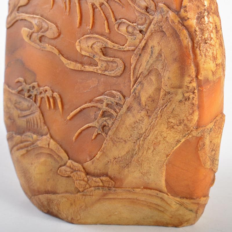 中国　玉石彫刻　山水鹿刻　置物　C　R5817