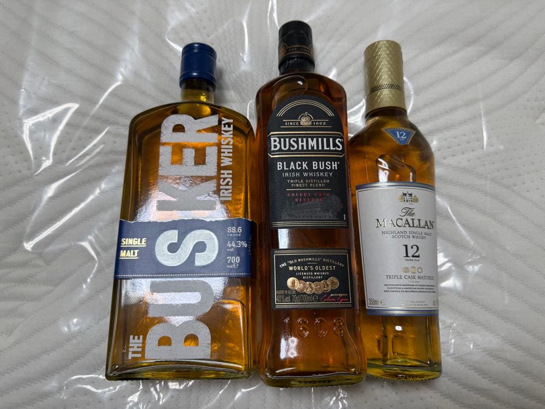 ウイスキー3本セット（Busker, Bushmills, Macallan）