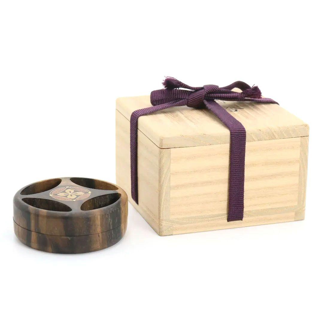 西村彦兵衛(象彦)作 黒柿香合 金蒔絵 共箱 茶道具　M174　1F18