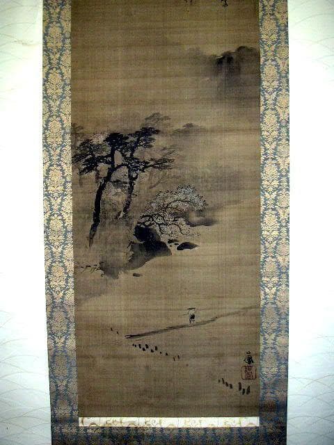 ♥掛軸　【模写】　山水画　【 竹内 栖鳳 】 掛け軸　桐箱付き　骨董品