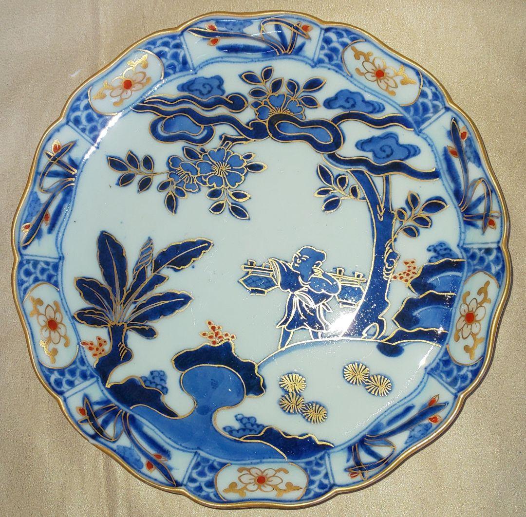 大明成化年製 古伊万里 染付 金彩金縁色絵 中皿 江戸後期