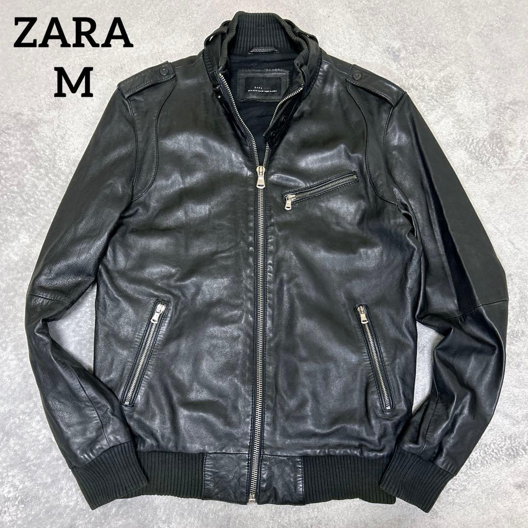 ZARAザラ　ブラックレザー本革メンズシングルライダースジャケット　サイズ38