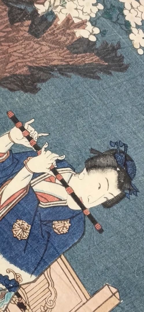 浮世絵版画、見立源氏琴碁書画之内遠音のあはせもの三枚綴り、三代豊国画元治元年出版