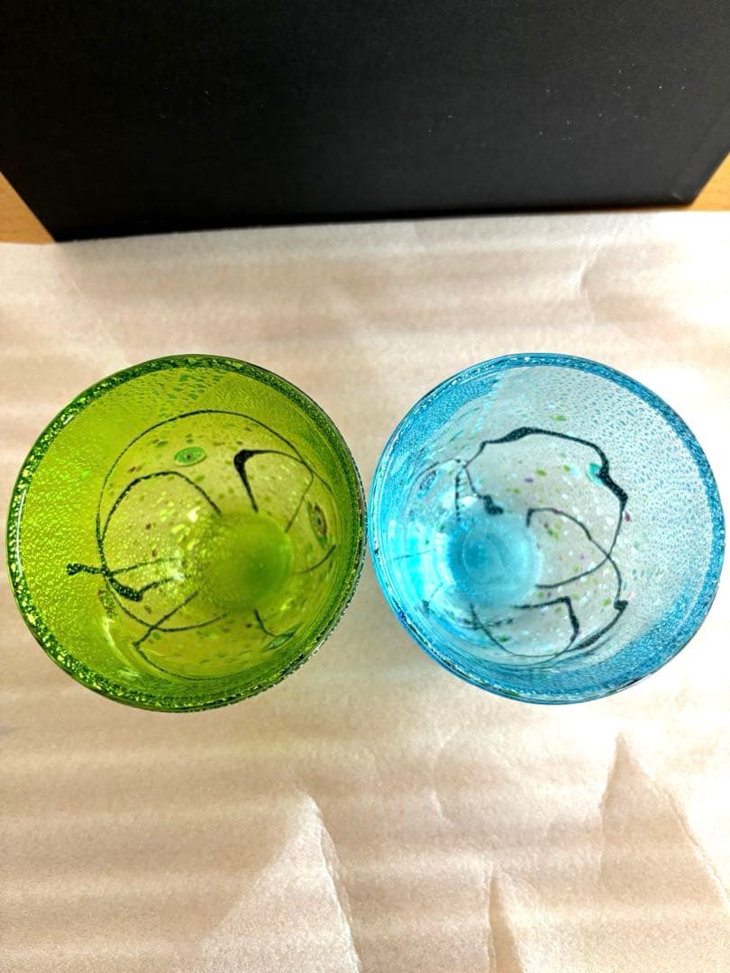 ガラスペアロックグラス★セット価格★若草色、水色★新品未使用、送料無料★