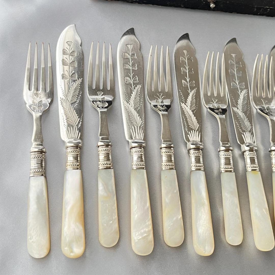 【英国】【白蝶貝】カトラリーセット ナイフ/フォーク 12本 マザーオブパール