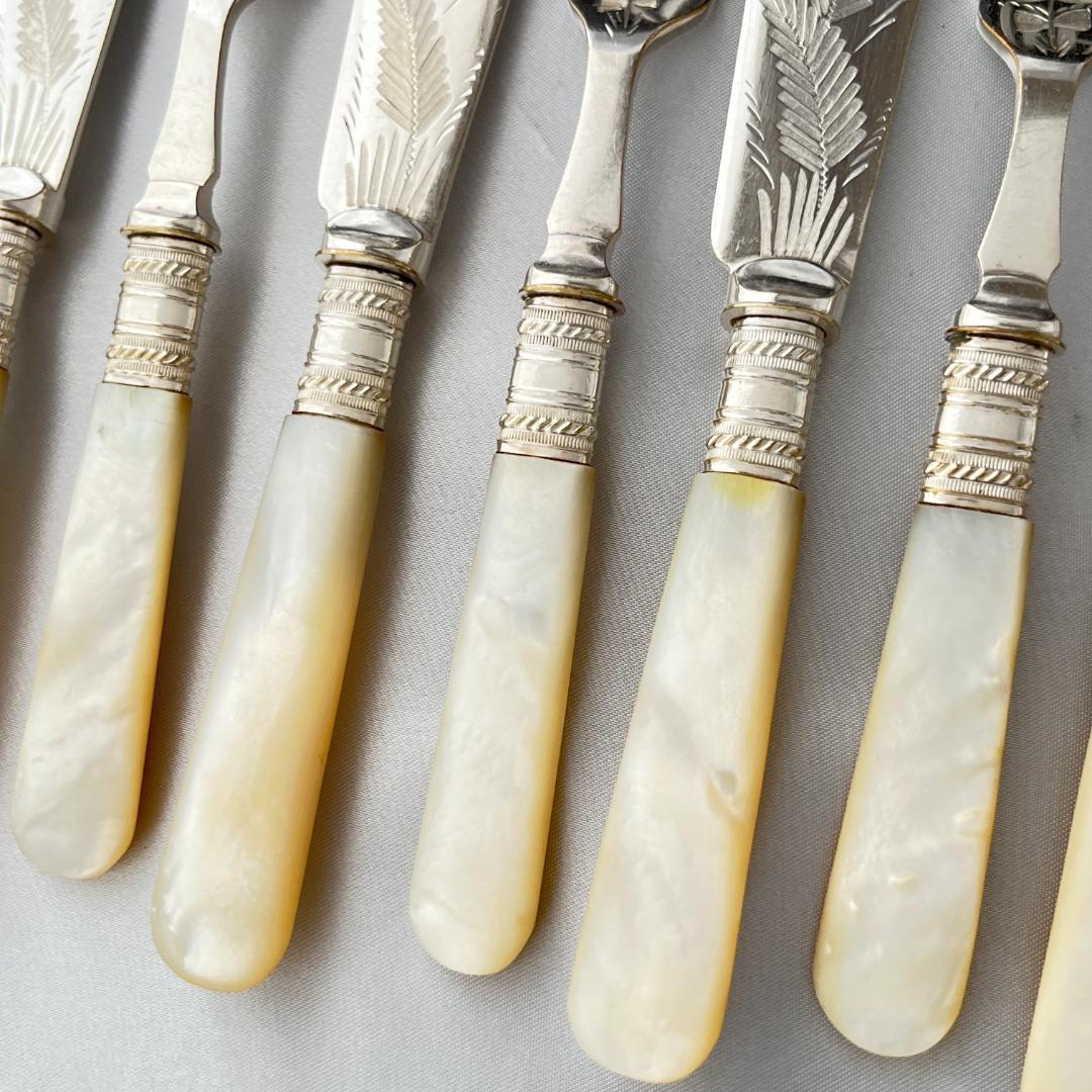 【英国】【白蝶貝】カトラリーセット ナイフ/フォーク 12本 マザーオブパール