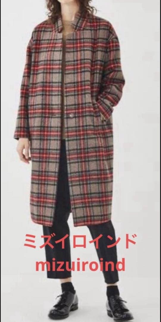 mizuiro ind　チェック柄ロングコート　サイズフリー　ウール混紡