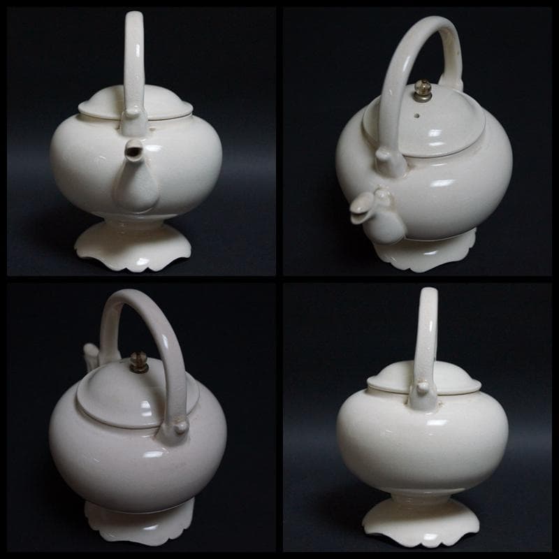 明治期 白泥獣口 提手式急須 高台水注 煎茶道具★時代物★希少品