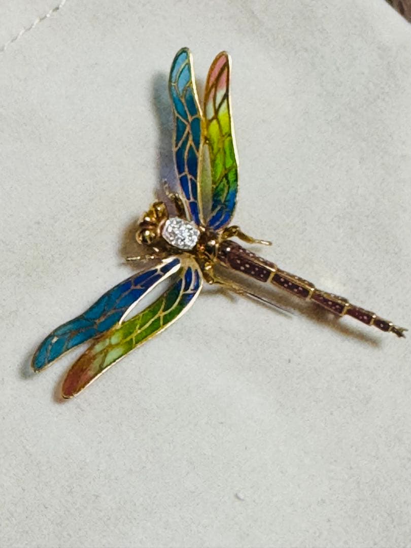 値下アンティーク　ブローチ　蜻蛉　トンボ 18金　イタリア　ヴンテージ　ダイア